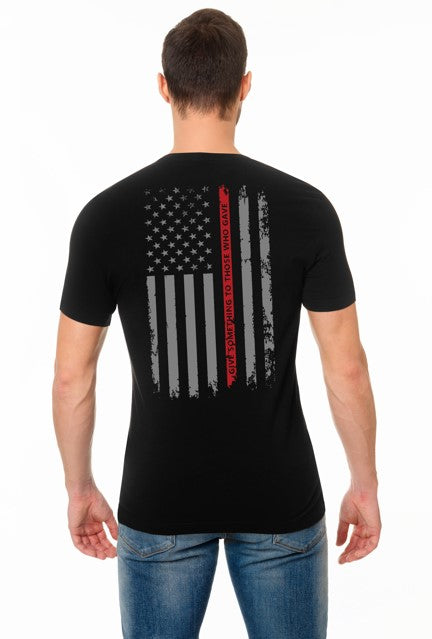 1st Tix Black Short Sleeve RED Line Shirt with FLAG on Back